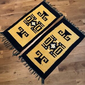 Bundle of wool rugs vintage mustard yellow black boho western runner woven